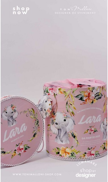 Trusou de botez cu elefantica si flori tropicale Elephant Baby Girl 3